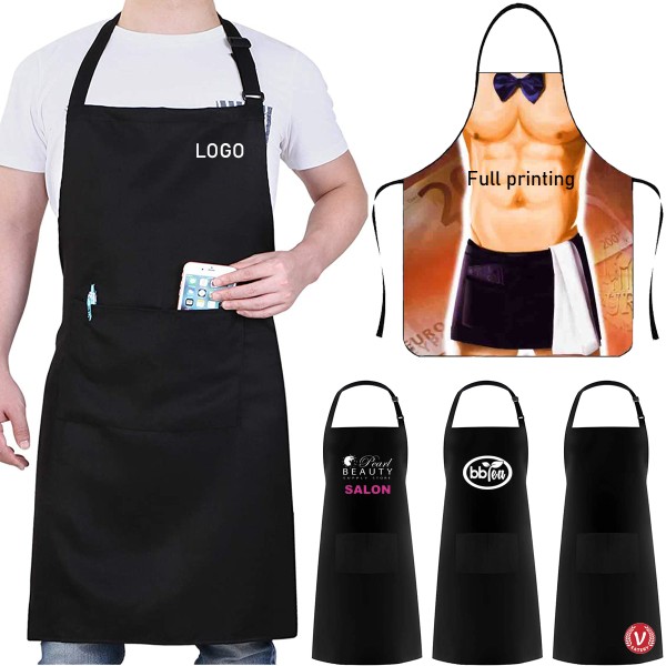 Custom Apron Factory - Full Printing Unisex Cotton Bib Apron with Pocket