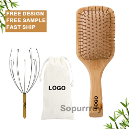 Custom Hair Brush Set Manufacturer - Bamboo Detangling Scalp Massager Comb Set