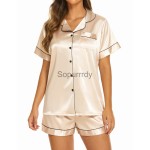 Custom Silk Pajamas Manufacturer - Short Sleeve Soft Sleepwear Button Down Top