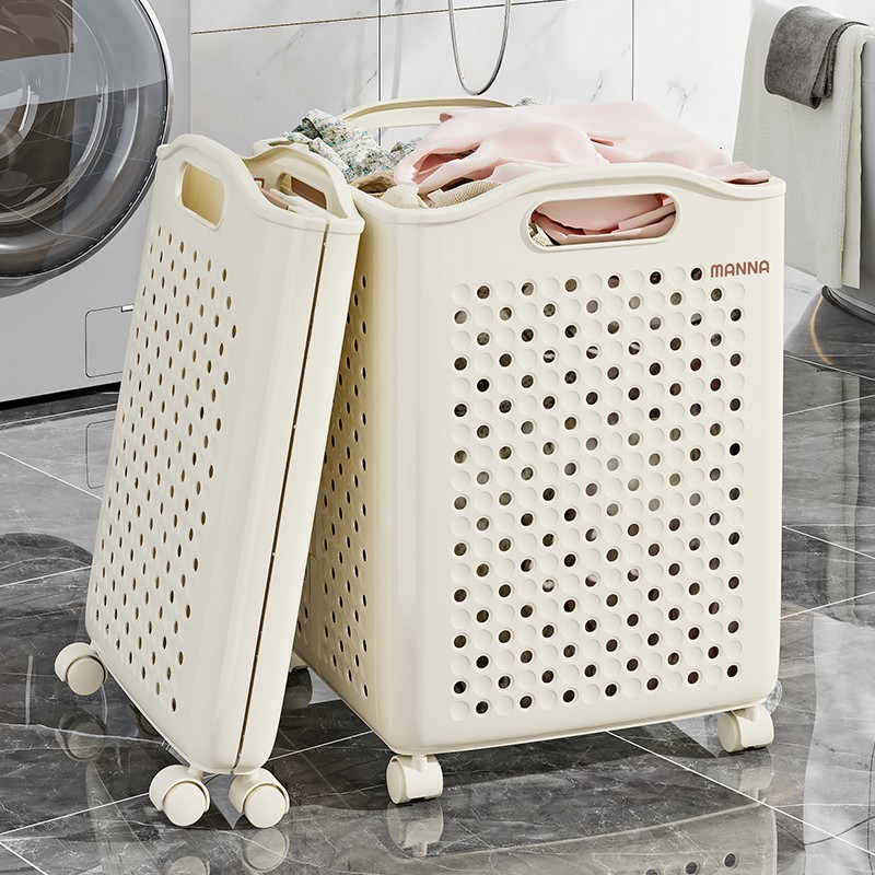 Laundry Basket - Large Plastic Foldable with Wheels