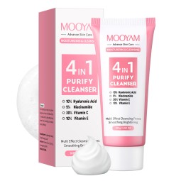 批发4合1洁面乳含透明质酸烟酰胺VC VE美容毛孔清洁控油紧致MOOYAM洗面奶