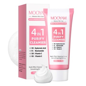 Wholesale 4 in 1 Facial Cleanser With Hyaluronic Acid Niacinamide VC VE Beauty Pore Clean Oil Control Firming MOOYAM Face Wash