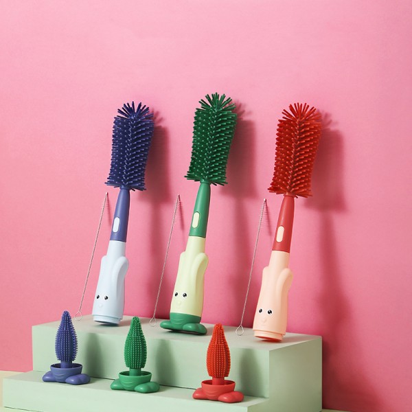 Bottle Cleaning Brush Factory - Long Handle Silicone Cup