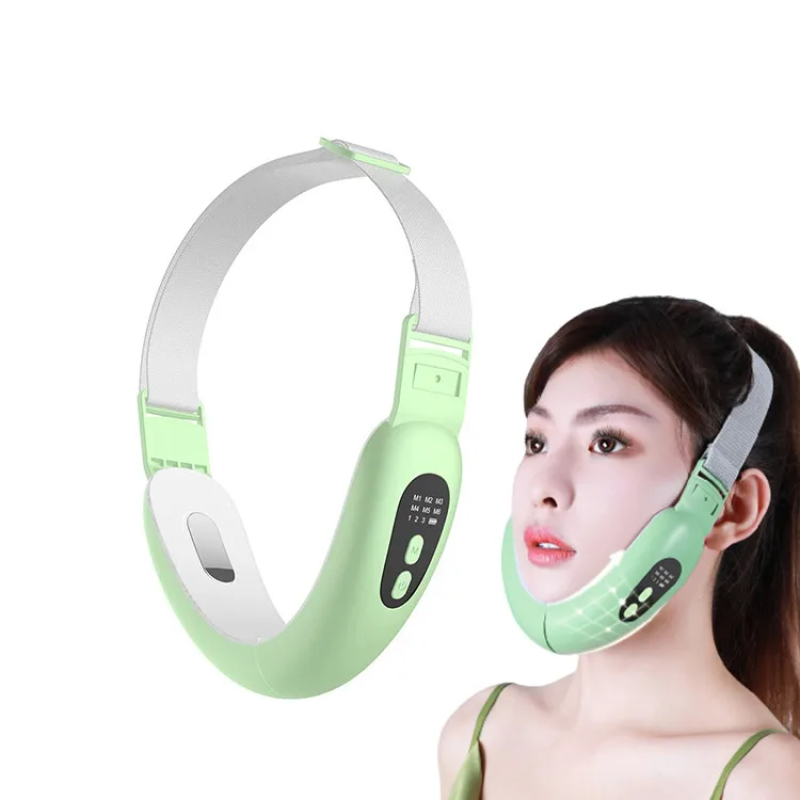 EMS Facial Massager with V-Line Chin Belt Double Chin Removal Skin Tightening Face Slimming Device Red Blue Light Heat Vibration
