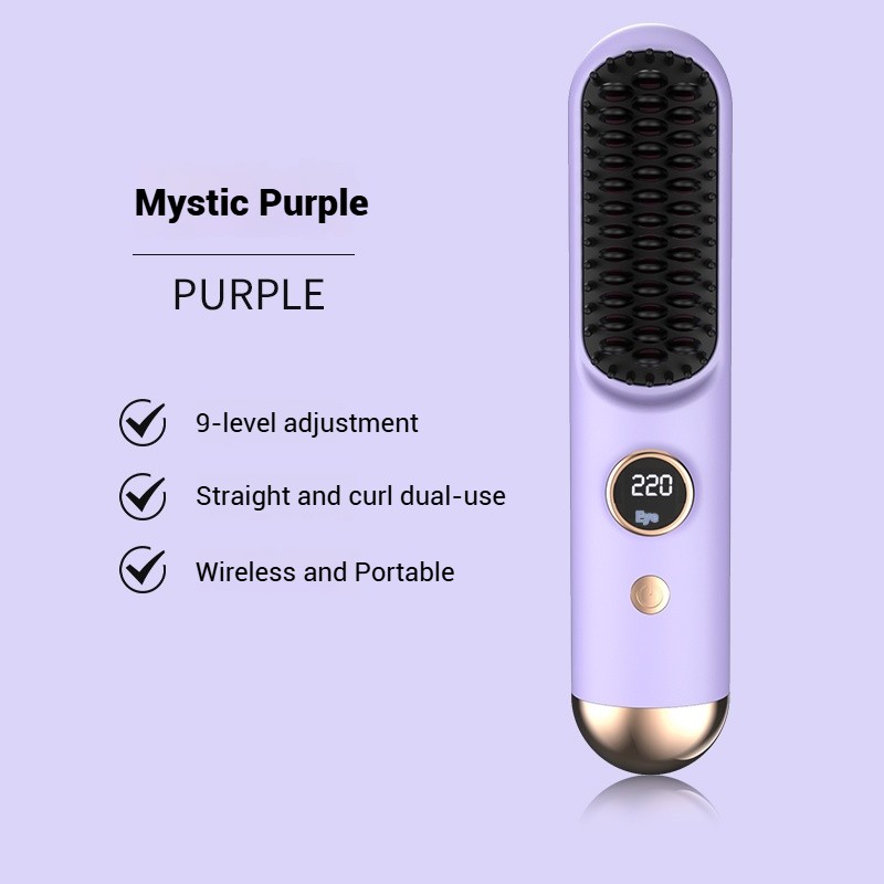 Portable Wireless USB Charging 2-in-1 Hair Styling Tool Safe Curler Iron & Straightener Brush for Household Use