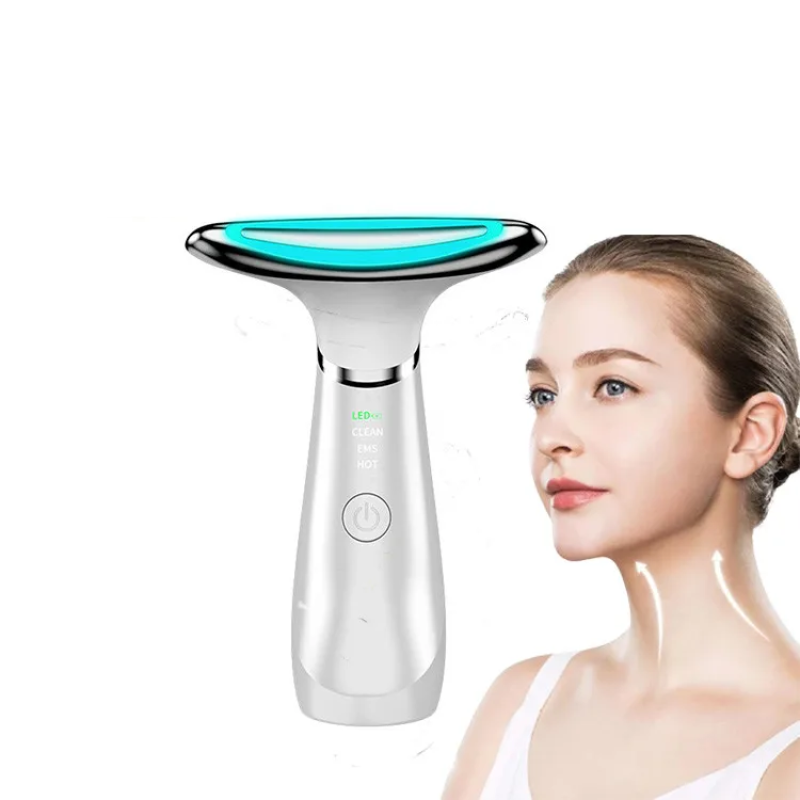 Wrinkles Reducing Instrument 3 Color LED Anti-aging Neck Vibration EMS Micro-current Lifting Massager Neck Face Beauty Device