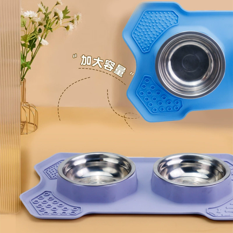 Pet Feeding Mat Factory - Double Bowl Anti Slip Silicone