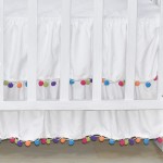 Crib Skirt Factory - White Pompom Microfiber Embroidered
