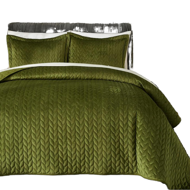 Velvet Quilt Set Factory - Luxury Green Reversible Coverlet