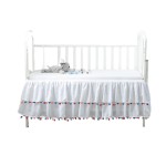 Crib Skirt Factory - White Pompom Microfiber Embroidered