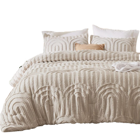 Comforter Set Factory - Modern Jacquard Tufted Queen Beige