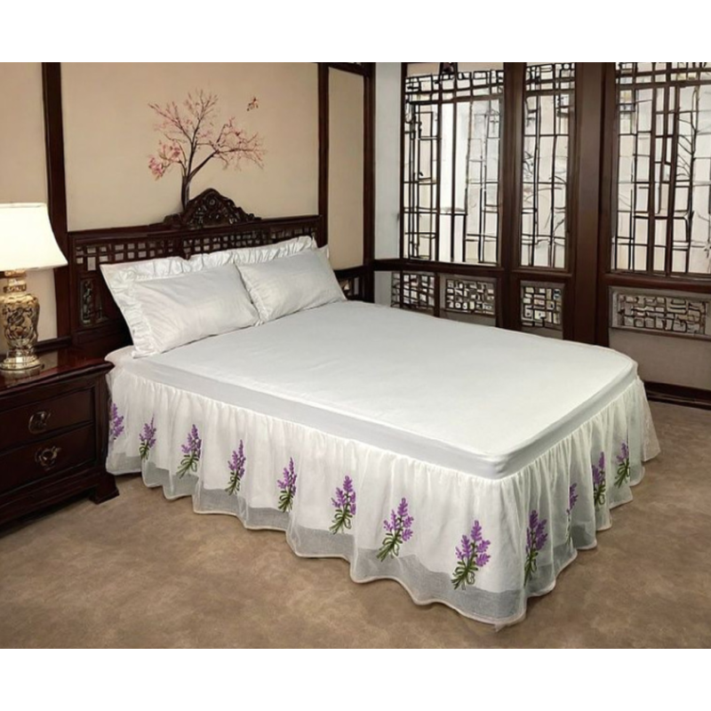 Bed Skirt Factory - Elastic Lilac Embroidery Dust