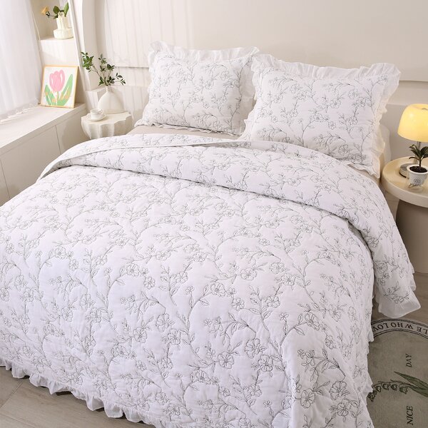 Quilted Bedspread Factory - 3 Pcs Embroidery with Pillowcases