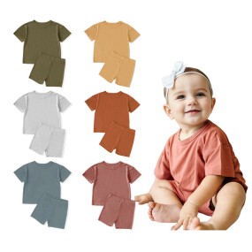 2pcs Set Viscose Bamboo Spandex Short Sleeve Shirt with Shorts Set Children's Clothing Wholesale Summer Toddler Boy Clothing Set