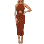 2023 Summer Women's Clothing European & American Sleeveless Plus Size Dress Hollow Out Ruffle Split Ribbed Knit Dress