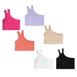 2024 Korean Style Fashion Girl Pure Cotton Sleeveless Top Summer Short Version Wholesale Baby Strappy Top Children Top Round Neck Solid Color