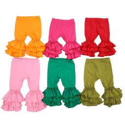 100% Cotton Free Simple Design Plain Velvet White Ruffle Bottom Bow Baby Girl Long Sugar Pants Leggings
