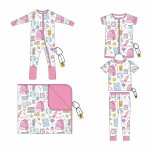 Back to School Soft Bamboo Viscose Baby Zipper Pants Kids Pajamas Unisex Custom Print Zipper Footed Bamboo Baby Clothing Set