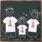 Family Independence Day Fashion Cartoon Print White Cotton Family Matching T-Shirt July 4th Short Sleeve T-Shirt.