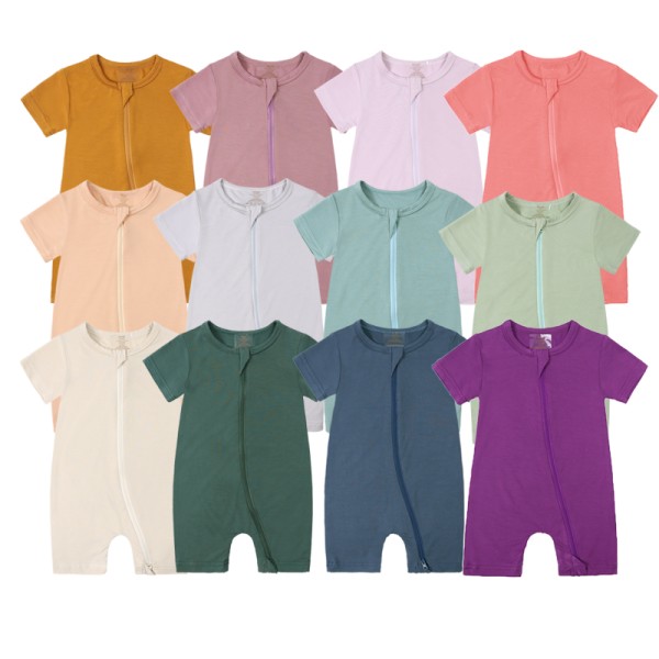 Hot Sale Same Summer Solid Blank Bamboo Cotton Polyester Model Zipper Short Sleeve Baby Toddler Newborn Knit Baby Pants