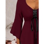 Women's Sexy Lace Plus Size Bow V-Neck Blouse Casual Three-Season Top T-Shirt