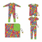 Back to School Soft Bamboo Viscose Baby Zipper Pants Kids Pajamas Unisex Custom Print Zipper Footed Bamboo Baby Clothing Set