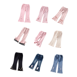 Pure Cotton Baby Girl Bell Bottom Pants Korean Style New Arrival Solid Color Pants Belt Comfortable Breathable Lace Bow Pants