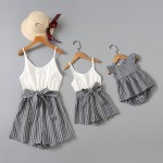 Mother Daughter Family Matching Clothing Women's Wear Mommy and Me and Baby Wear Stripe Romper