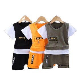 In Stock Cheap Fashion 2pcs Summer Short Sleeve Shirt Shorts Set Boy Clothing Set Children's Clothing Wholesale