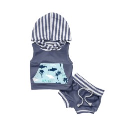 Wholesale Boutique Boys Clothing Summer Boys Clothing Set Sleeveless Hoodie Shorts Two-Piece Set