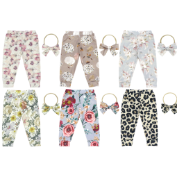 Popular Product 2023 New Arrival Girl Pants Floral Fabric Print Cotton Bell Bottoms with Headband