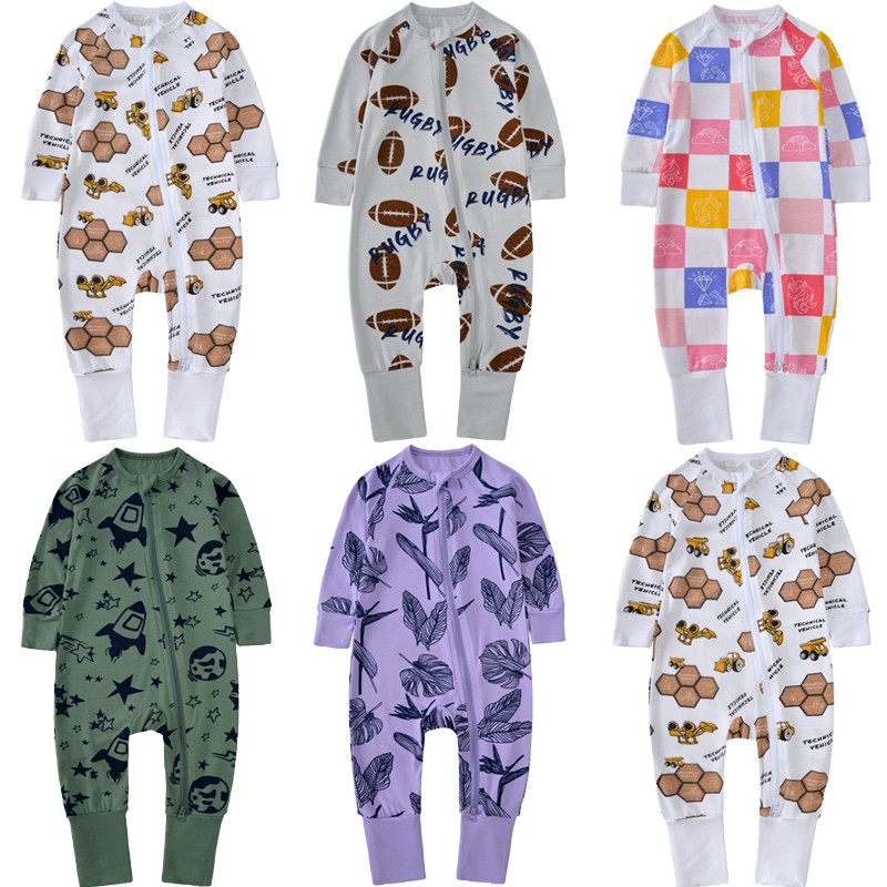 In Stock Bamboo Spandex One-Piece Zipper Romper Pajamas Custom Bamboo Baby Sleepwear Wholesale