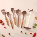 Wooden Handle Silicone Kitchen Utensil 6-Piece Set Non-Stick Pan Special Silicone Spatula and Ladle