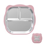 Cute Stainless Steel Children's Plate with Removable Silicone Cover Anti-Slip Square Toddler Baby Small Meal Snack Bowl