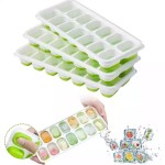 Easy-Release Food-Grade Silicone 14 Cube Ice Cream Cup Tray Mold Anti-Spill Removable Lid Popsicle Silicone Mold