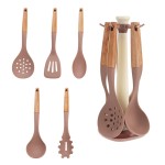 Wooden Handle Silicone Kitchen Utensil 6-Piece Set Non-Stick Pan Special Silicone Spatula and Ladle