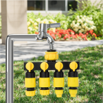Outdoor Garden Four-Way Water Distributor with Switch Four-Way Valve One Inlet Four Outlets Water Divider Adapter