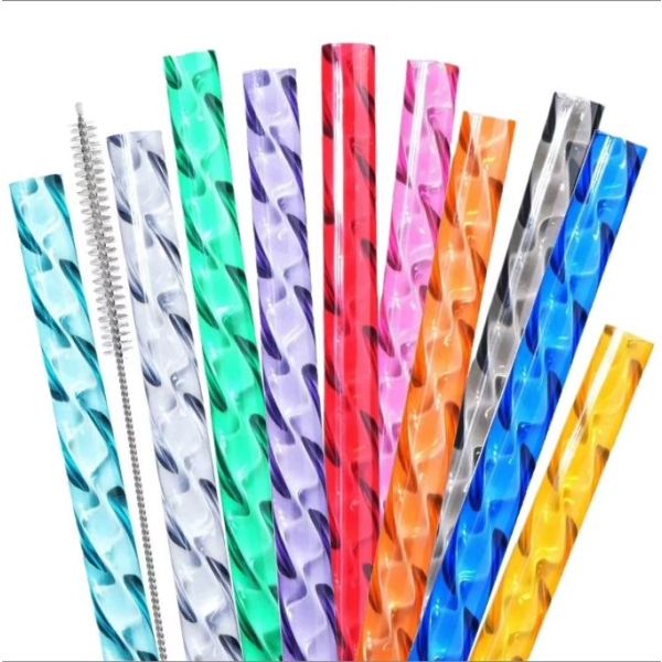 Hot-Selling Eco-Friendly Pet Material Straw Reusable Crystal Swirl Corrugated Straw