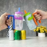 ABS Beverage Can Double-Hand Grip Suction Cup Holder with Anti-Spill Cup Lid and Beverage Can Holder