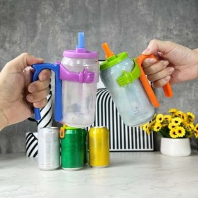 ABS Beverage Can Double-Hand Grip Suction Cup Holder with Anti-Spill Cup Lid and Beverage Can Holder