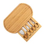 Bamboo Cheese Board and Knife Set Tray with Slide-Out Drawer Deli Utensils for Cheese Cutting Cutting Board