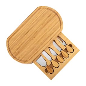 Bamboo Cheese Board and Knife Set Tray with Slide-Out Drawer Deli Utensils for Cheese Cutting Cutting Board