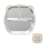 Cute Stainless Steel Children's Plate with Removable Silicone Cover Anti-Slip Square Toddler Baby Small Meal Snack Bowl