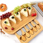 Bamboo Cheese Board and Knife Set Tray with Slide-Out Drawer Deli Utensils for Cheese Cutting Cutting Board