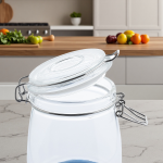 34 oz Airtight Olive Glass Pickle Jar with Filter Flip-Top Plastic Filter for Pickles and Kimchi Food Container