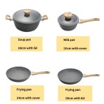 Direct New Arrival American Style Design Non-Stick Cookware Set Aluminum Alloy Wood Handle Pots and Pans for Home Kitchen Use