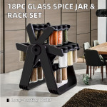 18-Piece Kitchen Storage Spice Rack Set Glass Spice Jars with Rotating Organizer Jars Spice Rack Set Tools