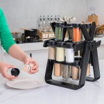 18-Piece Kitchen Storage Spice Rack Set Glass Spice Jars with Rotating Organizer Jars Spice Rack Set Tools