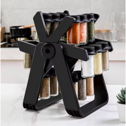 18-Piece Kitchen Storage Spice Rack Set Glass Spice Jars with Rotating Organizer Jars Spice Rack Set Tools