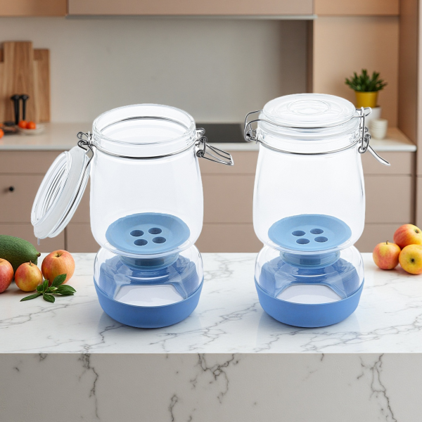 34 oz Airtight Olive Glass Pickle Jar with Filter Flip-Top Plastic Filter for Pickles and Kimchi Food Container